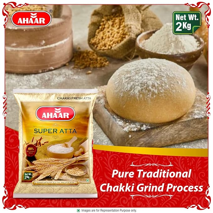 Ahaar Super Atta 2Kg | 100% Natural MP Sharbati Wheat Flour(Chakki Atta)