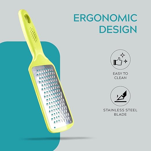 HomeBasics by Home Puff Stainless Steel Cheese Grater & Lemon Zester for Kitchen- Cheese, Lemon, Ginger, Garlic, Chocolate, Vegetables & Fruits Shredder with Protective Cover, Adrak Grater, Dishwasher Safe Flat