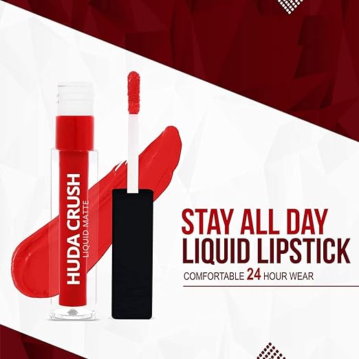 HUDACRUSH Beauty Set of 4 Liquid Matte Mini Lipsticks, Red Edition - Long Lasting & Waterproof Lipstick Combo Pack Of Red, Deep Red, Wine & Pink Shades for Women