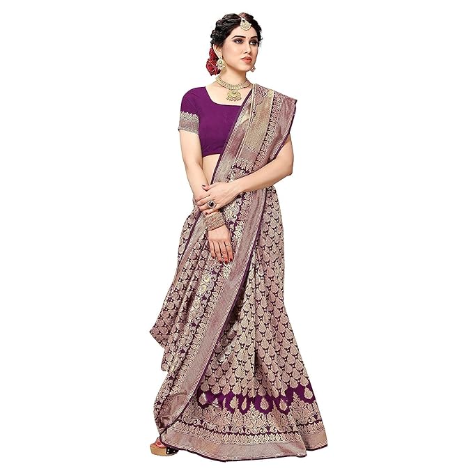 Yashika Women's Trendy Banarasi Kanjivaram Navy Color Art Silk Saree with Blouse Material