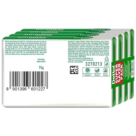 Dettol Original Germ Protection Bathing Soap Bar (300gm) | Kills 99.99% germs, 75gm - Pack of 4