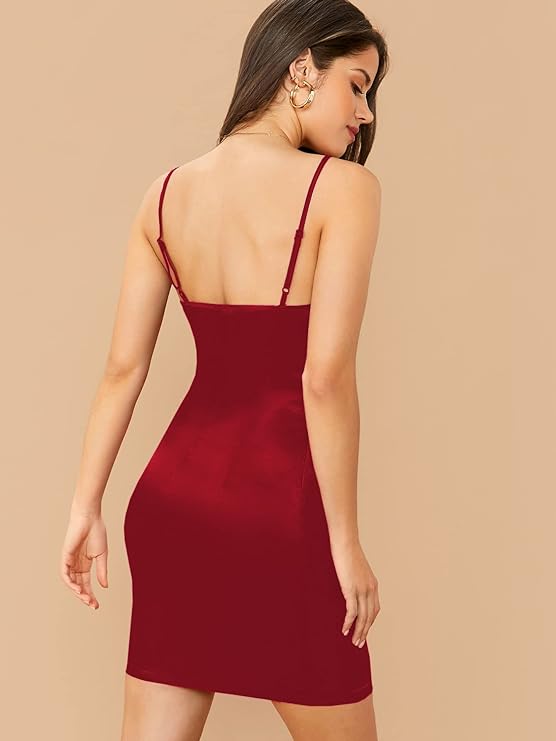 Aahwan Women's & Girls' Solid Cowl Neck Cami Satin Mini Dress