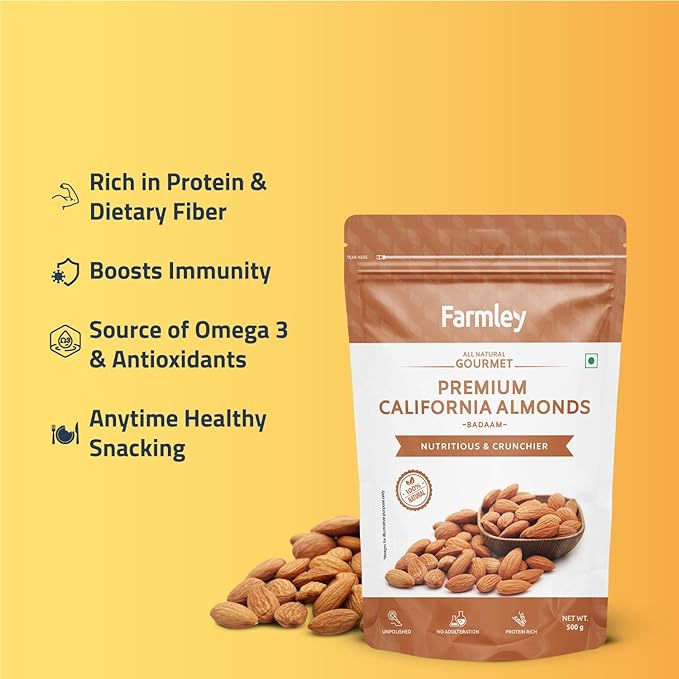Farmley Premium California Natural Almonds 500 gm Pack Badam Giri Dry Fruits