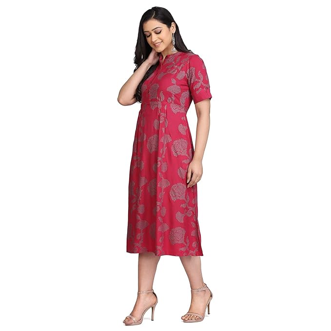 Rangavali Stylish Dress for Women | Western A-Line Maxi Long Gown for Womens | Cotton Dresses for Ladies | 1 Piece | Maroon