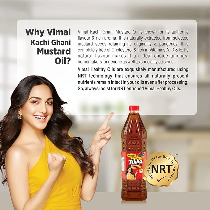 Vimal Tikha Kachi Ghani Mustard Oil (1 L Bottle)