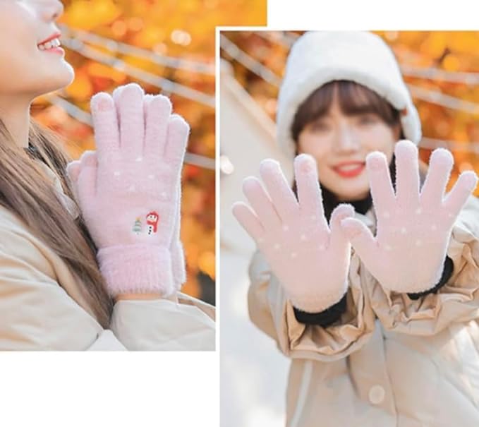 Richmen Winter Gloves for Women Fashion Knitted Hand Gloves | Soft Acrylic Wool Half Finger Warm Mitten Gloves for Boys and Girls Fingerless Rabbit Ears Glove