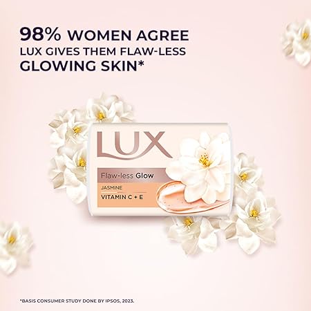 LUX Flaw-less Glow|Buy 4 Get 1 Free|Jasmine & Vitamin C+E Bathing Soap|Velvet Glowing | Beauty Soaps| 150 g