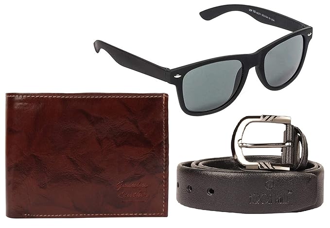 Heron Wills Men's Leather Belt (Pack Of 5 Pieces Combo) (HWCMB58D_RK_Brown)