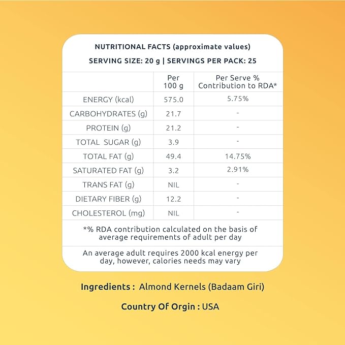 Farmley Premium California Natural Almonds 500 gm Pack Badam Giri Dry Fruits
