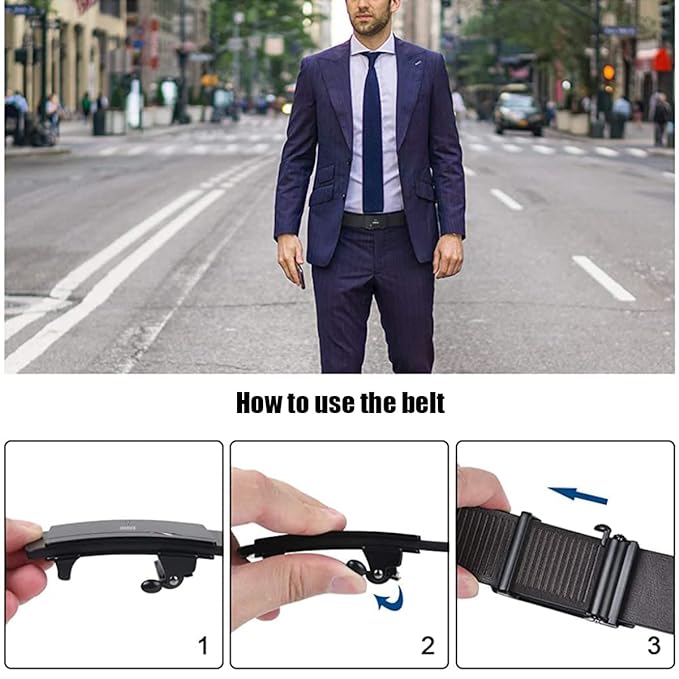 GUSTAVE® Leather Belts for Men With Auto Lock -Free Adjustable Length and no need to punch, Length 125-130CM