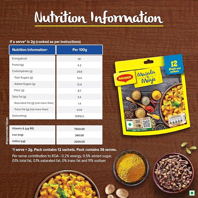MAGGI Masala-ae-Magic Vegetable Masala, 72g Pouch (6g x 12 Sachets) | All in One Masala for Dry Vegetables, Paneer, Dal & more