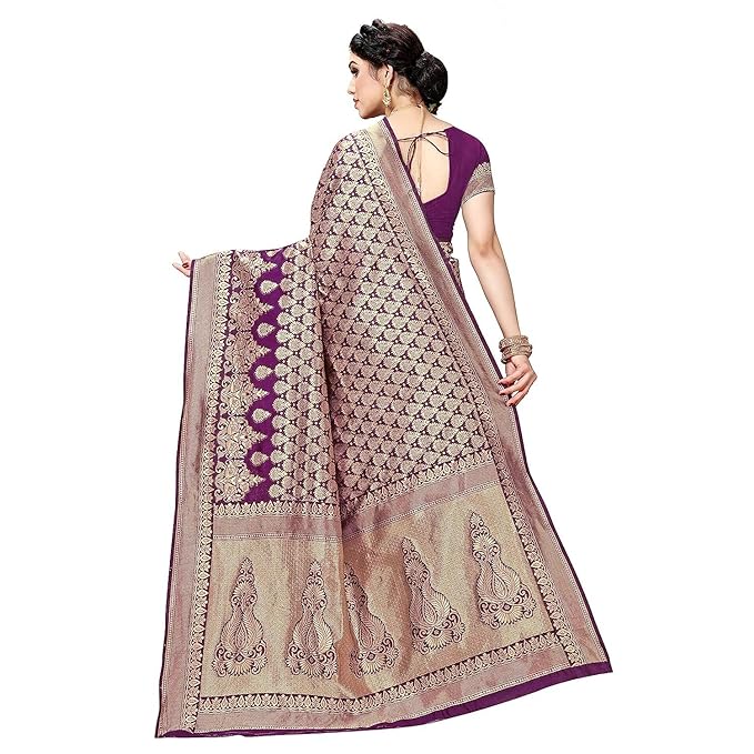 Yashika Women's Trendy Banarasi Kanjivaram Navy Color Art Silk Saree with Blouse Material