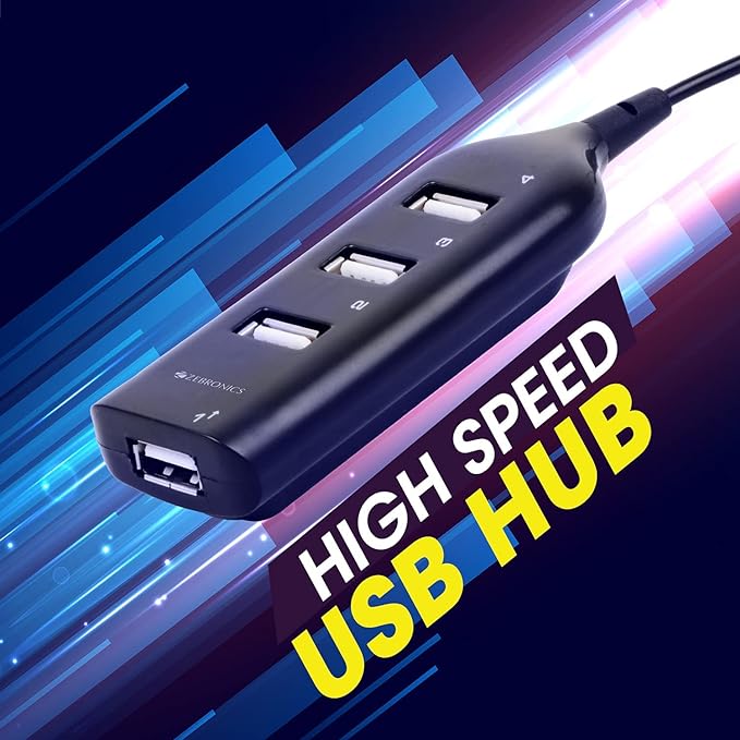 Zebronics ZEB-90HB USB Hub, 4 Ports, Pocket Sized, Plug & Play, for Laptop & Computers