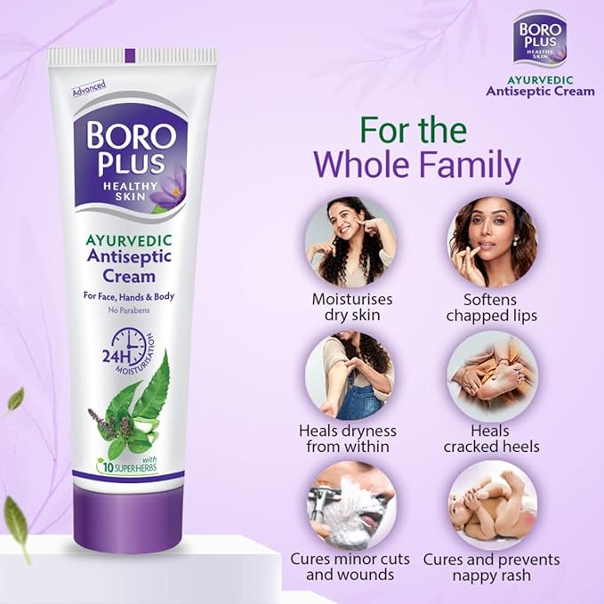 Boroplus Antiseptic Cream Provides 24Hrs Moisturisation Ayurvedic Cream For All Aeasons Hand Cream, Body Cream & Face Cream, Moisturises Dry Skin With Goodness Of Neem, Tulsi And Aloe Vera, 120Ml