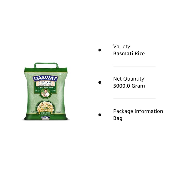 Daawat Biryani, World's Longest Grain, Aged Basmati Rice, 5 Kg