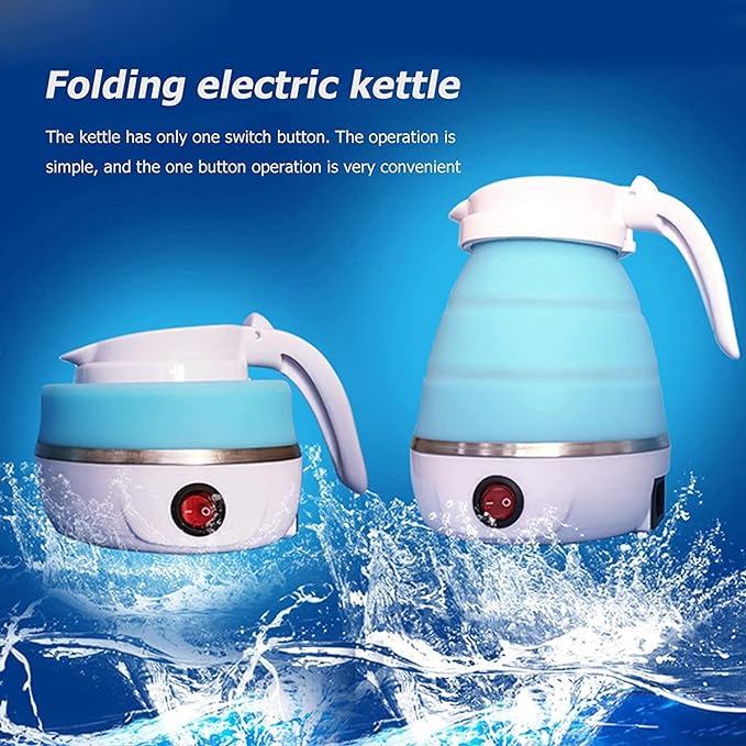 CLEMATIS Travel Foldable Electric 600ML Kettle Food Silicone Automatic Power off Insulation Storage Portable with Boil Dry Protection for Travelling, Office and Home Use (Multicolor)