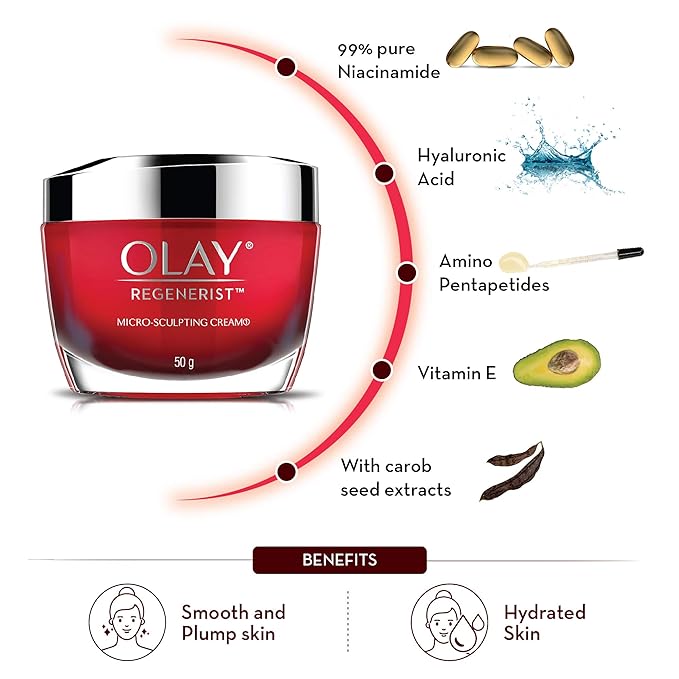 Olay Regenerist Microsculpting Day Cream with Hyaluronic Acid, Niacinamide & Pentapeptides Skin plumping formula that penetrates 10 layers deep into skin surface |50 gm