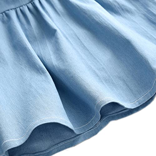 BENKILS Cute Fashion Floral Embroidered Cotton Denim Casual Frocks Dress