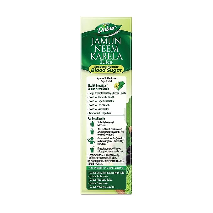 Dabur Jamun Neem Karela Juice - 1L | Promotes Healthy Glucose Levels | Good for Metabolic & Digestive Health | Ayurvedic Health Juice For Immunity Boosting