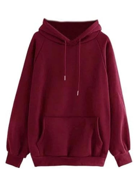 Women Sweatshirt with Hoodies, Fleece Material Full Sleeves Jumper Winter Wear, Hooded Neck Regular Fit Long Sleeve Sweatshirt for Women