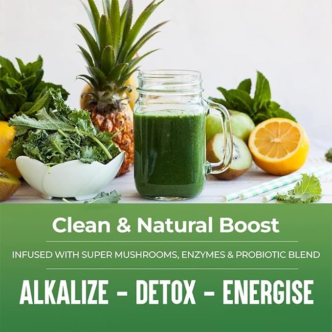 Rooted Actives Superfood Greens, Mushrooms & Herbs blend| (250 g), 22 Daily Greens & Fruits, 5 Mushrooms, Probiotics & Enzymes | Rich in vitamins, minerals, iron, fiber & antioxidants