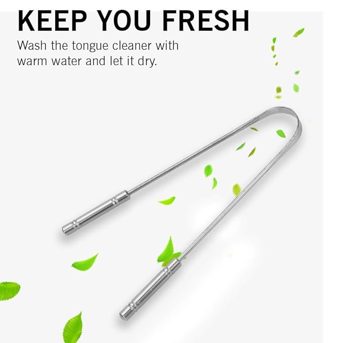 EVEN 2 Piece Tongue Cleaner for Men and Women, Adults Pure Stainless Steel Tongue Cleaner for fresh breath improved Taste Sense & Bacteria Removal. (STEEL 2 PIECE M1)