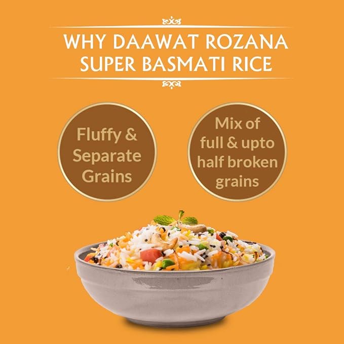 Daawat Rozana Super, Naturally Aged, Rich Aroma,Perfect Fit for Everyday Consumption Basmati Rice, 5 Kg