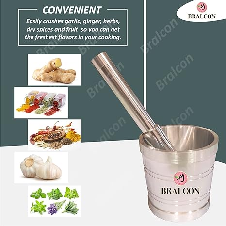 BRALCON Khalbatta for Kitchen | Okhli Masher | Morter & Pestle Set | Aluminium Khalbatta | Imam Dasta, Spice Mixer, khaldasta, okhli Masher, Kharal, okhli & musal