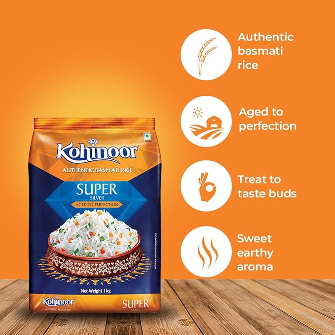 Kohinoor Super Silver Authentic Basmati Rice, 1 Kg Pack