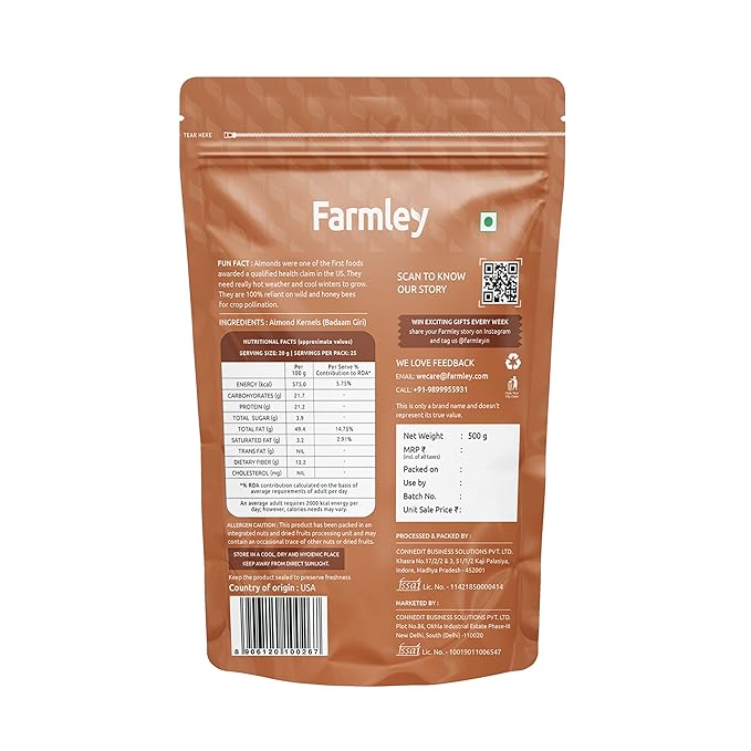 Farmley Premium California Natural Almonds 500 gm Pack Badam Giri Dry Fruits