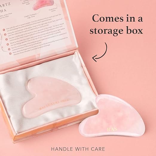 RAS Luxury Oils Rose Quartz Gua Sha; Made With 100% Authentic Rose Quartz Crystal; Lifts & Contours, Improves Skin Elasticity, Reduce Fine Lines & Wrinkles; Pack of 1