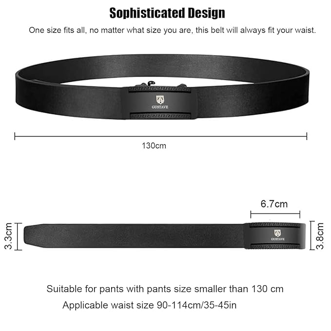 GUSTAVE® Leather Belts for Men With Auto Lock -Free Adjustable Length and no need to punch, Length 125-130CM