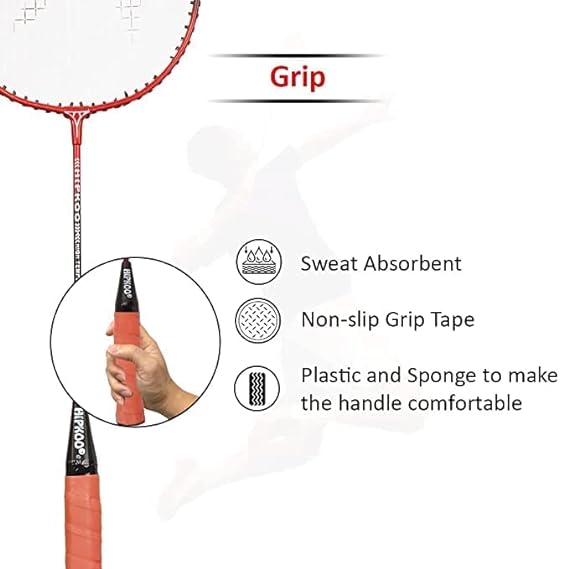 Hipkoo Sports Standard Aluminum Badminton Rackets Set of 4| Wide Body Shuttle Bat with Cover, 3 Shuttles and Net| Ideal for Beginner| Lightweight and Sturdy| Red