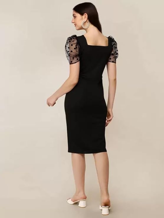 SIRIL Women's Lycra Black One Piece Dresses |Knee-Length Dress | Bodycon Western Dress for Women| Girl's Short Dress