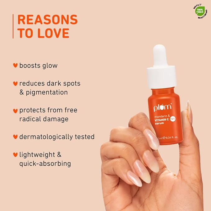 Plum 15% Vitamin C Face Serum | Boosts Glow | Reduces Dark Spots & Hyperpigmentation | with Pure Ethyl Ascorbic Acid | Lightweight & Quick-absorbing | Fragrance-Free | 10 ml