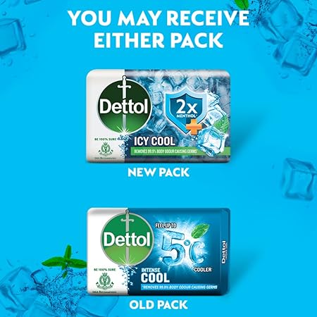 Dettol Icy Cool Bathing Soap Bar with 2x Menthol soap bar, 125g each (Pack of 12)