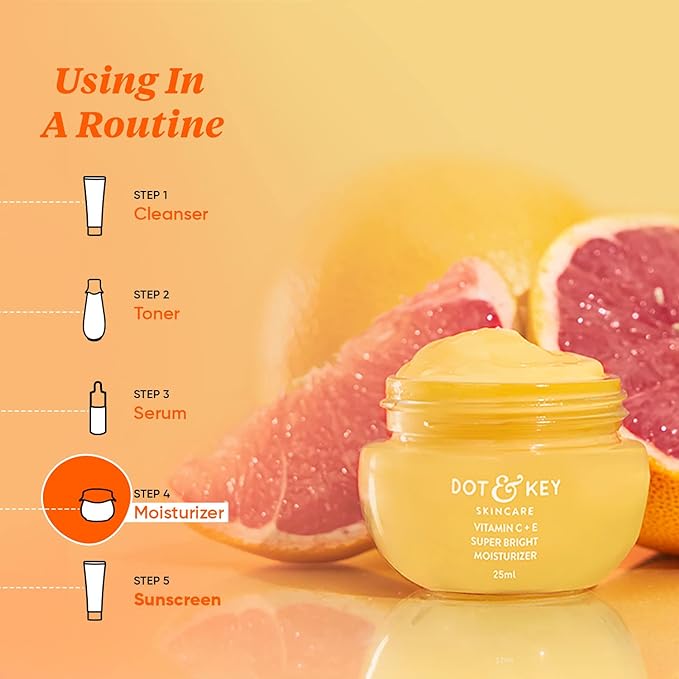 Dot & Key Vitamin C + E Sorbet Super Bright Moisturizer for Face | Vitamin C Face Cream For Glowing Skin | Fades Pigmentation & Dark Spots, Reduces Skin Dullness | Oil Free & Lightweight | For All Skin Types | 25ml