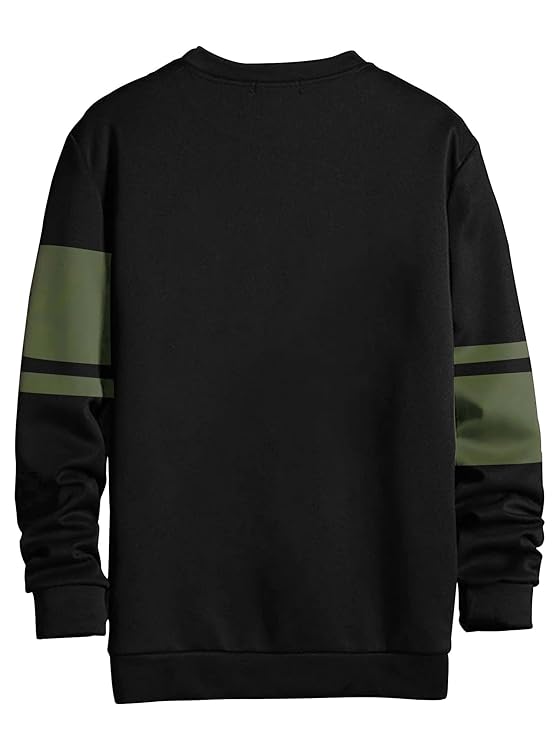 Jump Cuts Mens Printed Round Neck Full Sleeve Black and Olive Cottonblend Slim Fit T-Shirt