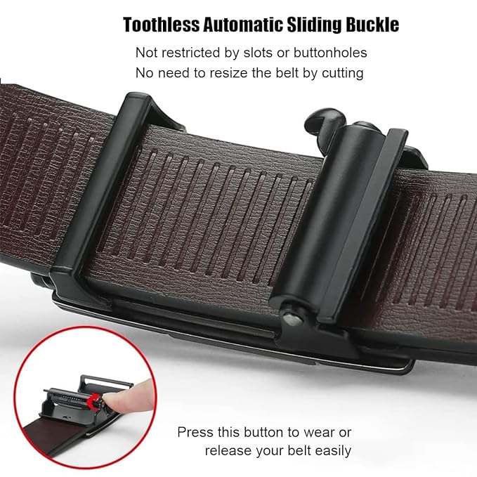 GUSTAVE® Leather Belts for Men With Auto Lock -Free Adjustable Length and no need to punch, Length 125-130CM