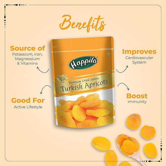Happilo Dried Premium Turkish Apricots 200 g | Vegan, Sun Dried Apricots | Gluten Free & Sodium Free | Add in your Healthy Recipes