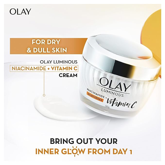 Olay Vitamin C Face Cream with Niacinamide l Normal, Oily, Dry & Combination Skin l Dark Spot Reduction l Even Glow & Smooth Texture l Parabens & Sulphate-free | 50g