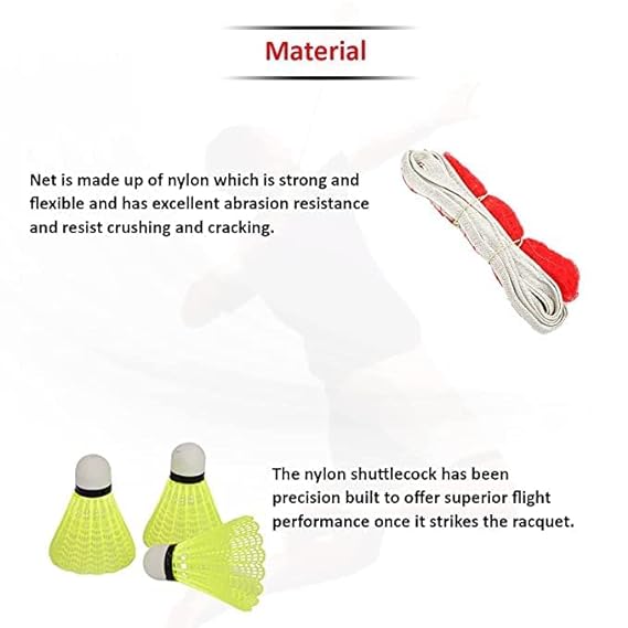 Hipkoo Sports Standard Aluminum Badminton Rackets Set of 4| Wide Body Shuttle Bat with Cover, 3 Shuttles and Net| Ideal for Beginner| Lightweight and Sturdy| Red