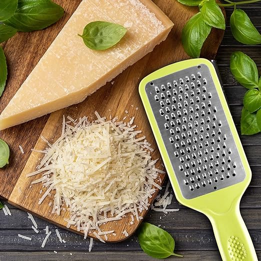 HomeBasics by Home Puff Stainless Steel Cheese Grater & Lemon Zester for Kitchen- Cheese, Lemon, Ginger, Garlic, Chocolate, Vegetables & Fruits Shredder with Protective Cover, Adrak Grater, Dishwasher Safe Flat