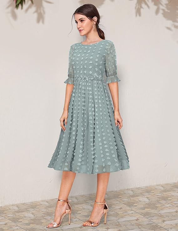 KERI PERRY Women Georgette Woven Fit & Flared Western Dress | Dress for Women | A line Dress | Winter Dress | Western Dress | Latest Women Dress | Trendy Dress for Dress | Midi Dresses