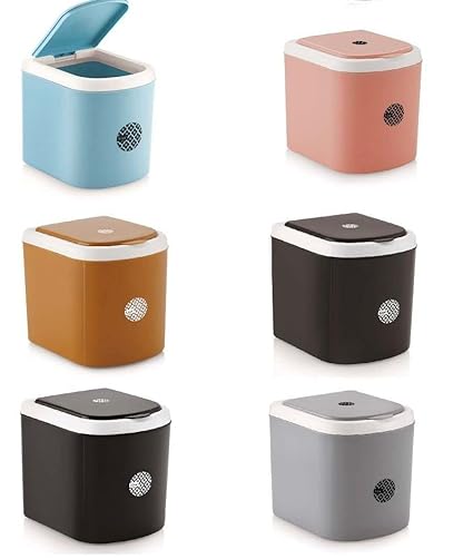 KSP HOME Small Portable Table Dustbin/Desk Dustbin with Attached lid and Swing Opening, Mini Trash bin Can Waster Bin for Office,Desk, kitchen, bedroom pack of 1 (mini-bin, Multicolor)