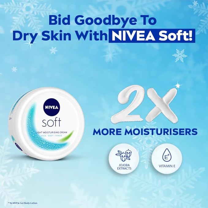 NIVEA Soft Light Moisturizer, 300 ml, for Face, Hand & Body, Non-Greasy Cream with Vitamin E & Jojoba Oil for Instant Hydration