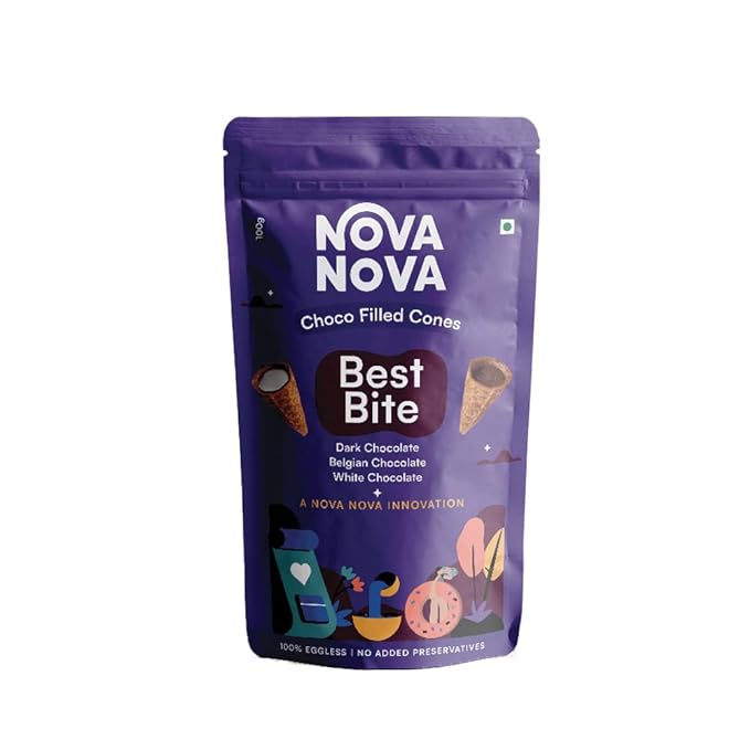 Nova Nova | Best Bites Choco Filled Cones | Classic Chocolate Flavours (Belgian, White & Dark Chocolate) - All in one pack | 100% Eggless | 30 pieces