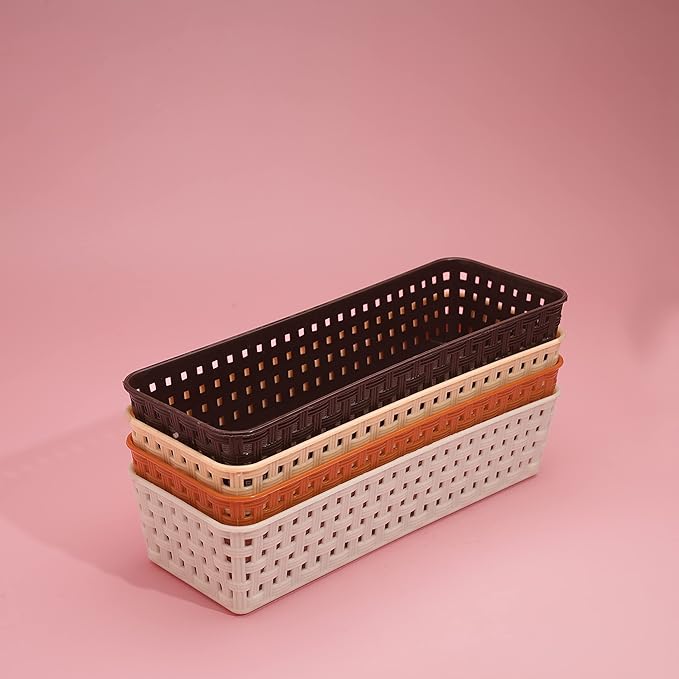 KSP HOME Plastic (pack of 6) Multipurpose Desk Organizer Tray Office Drawer Dividers Storage Bins for Kitchen, Bathroom, Office, Makeup, Bedroom Dresser, Craft Basket Rack Multicolour (23×8×5 cm)