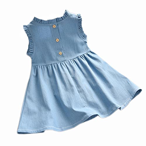 BENKILS Cute Fashion Floral Embroidered Cotton Denim Casual Frocks Dress