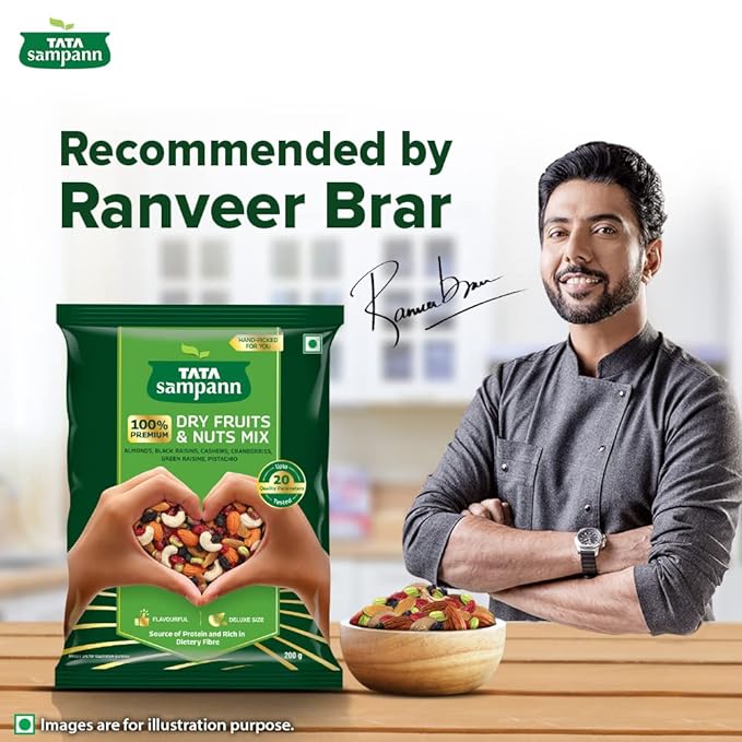 Tata Sampann Dry Fruits & Nuts Mix (Contains Almonds, Black Raisins, Cashews, Cranberries, Green raisins, and Pistachio kernels), Premium Hand-picked Dry Fruits & Nuts, up to 20 Quality Parameters Tested, 200 g